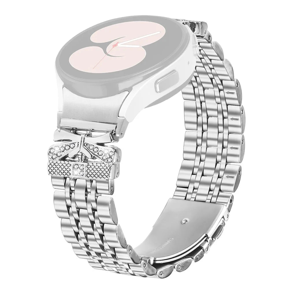 Silver Metal Strap with Connector for Samsung Galaxy Watch7 44mm / 40mm Butterfly Rhinestones Decor 7-Bead Watch Band - 1