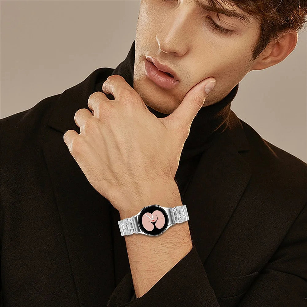 Silver Metal Strap with Connector for Samsung Galaxy Watch7 44mm / 40mm Butterfly Rhinestones Decor 7-Bead Watch Band - 5