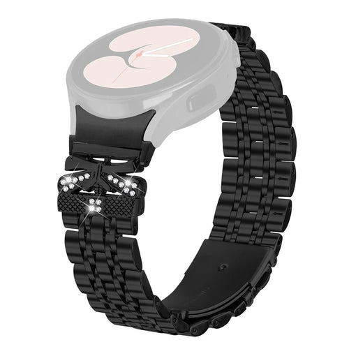 Electroplated Color Metal Strap with Connector for Samsung Galaxy Watch7 44mm / 40mm Butterfly Rhinestones Decor 7-Bead Watch Band - Black - 1