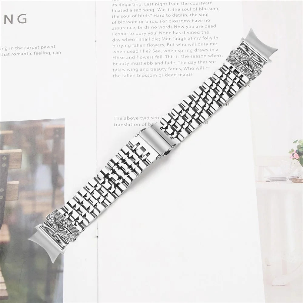 Silver Metal Strap with Quick Release Connector for Samsung Galaxy Watch7 44mm  /  40mm Butterfly Rhinestones Decor 7-Bead Watch Band - 4