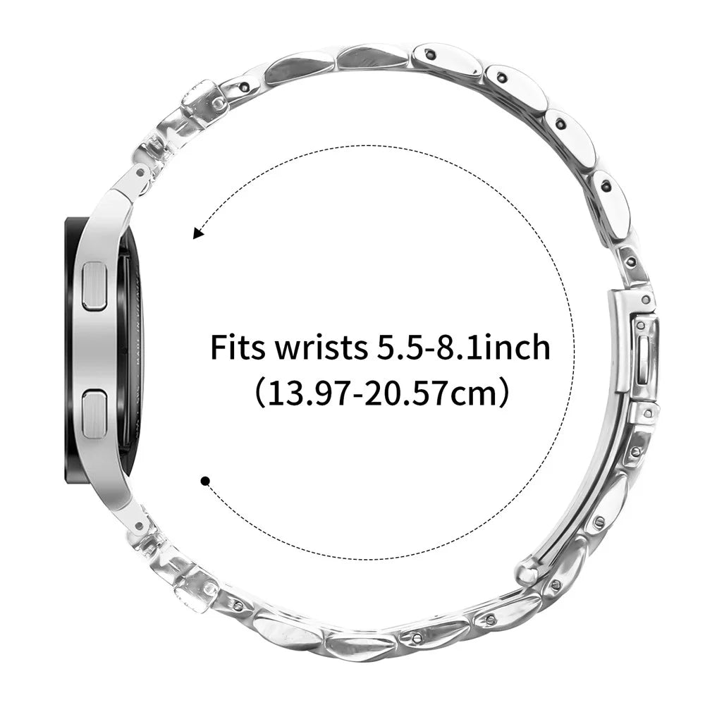 Silver Metal Strap with Quick Release Connector for Samsung Galaxy Watch7 44mm  /  40mm Butterfly Rhinestones Decor 7-Bead Watch Band - 7