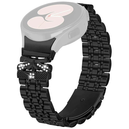 Electroplated Color Metal Strap with Quick Release Connector for Samsung Galaxy Watch7 44mm / 40mm Butterfly Rhinestones Decor 7-Bead Watch Band - Black - 1