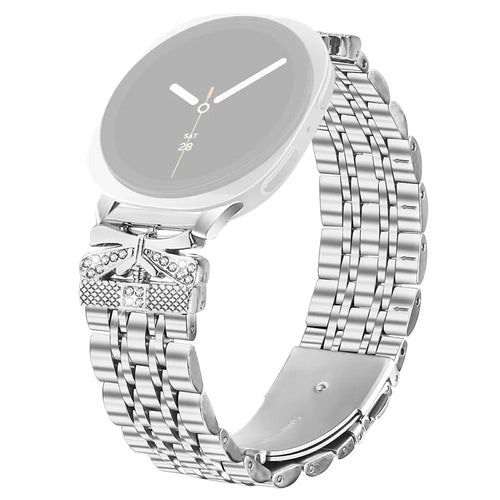 Metal Watch Band for Samsung Galaxy Watch8 44mm / 40mm / 8 Classic 46mm Rhinestone Butterfly Decor Stainless Steel Silver Wrist Band - 1
