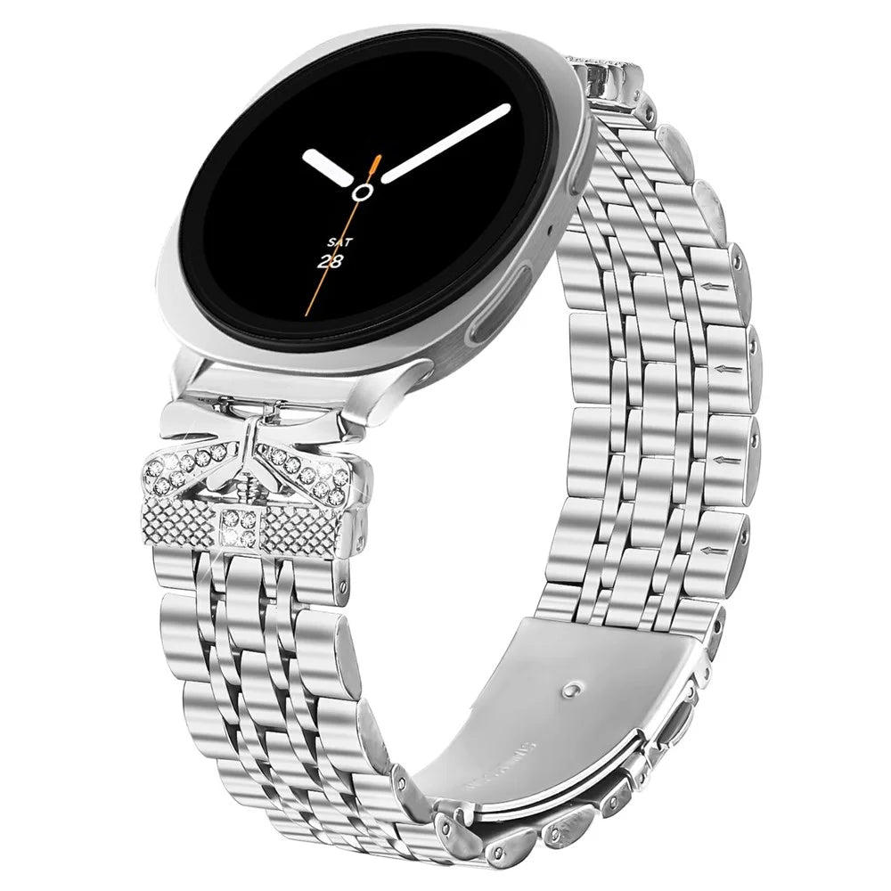 Metal Watch Band for Samsung Galaxy Watch8 44mm / 40mm / 8 Classic 46mm Rhinestone Butterfly Decor Stainless Steel Silver Wrist Band - 2