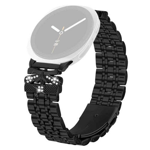 Watch Strap for Samsung Galaxy Watch8 44mm / 40mm / 8 Classic 46mm Rhinestone Butterfly Decor Stainless Steel Band - Black - 1