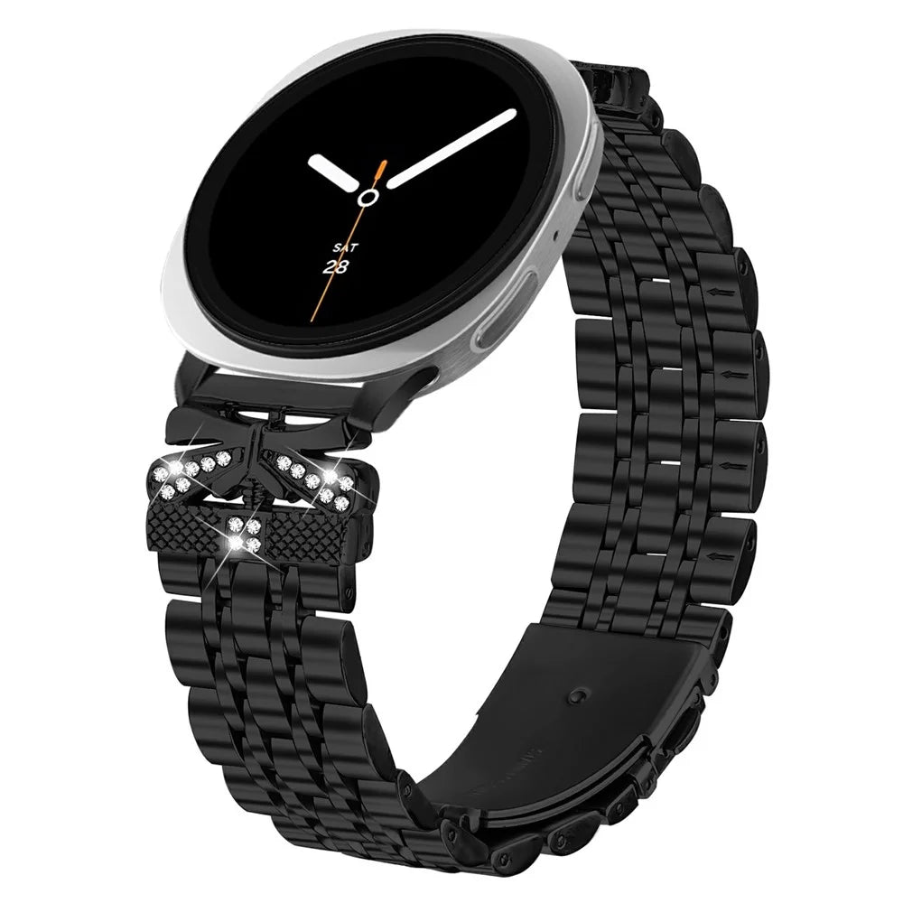 Watch Strap for Samsung Galaxy Watch8 44mm / 40mm / 8 Classic 46mm Rhinestone Butterfly Decor Stainless Steel Band - Black - 2