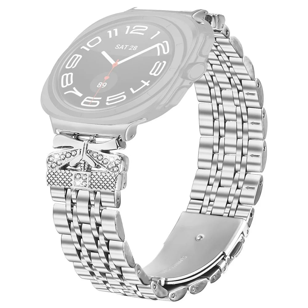 Metal Watch Band for Samsung Galaxy Watch Ultra2 47mm / Watch Ultra (2025) 47mm / Watch Ultra 47mm Rhinestone Butterfly Decor Stainless Steel Silver Wrist Band - 1