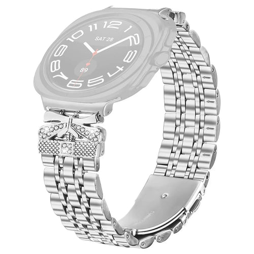 Metal Watch Band for Samsung Galaxy Watch Ultra2 47mm / Watch Ultra (2025) 47mm / Watch Ultra 47mm Rhinestone Butterfly Decor Stainless Steel Silver Wrist Band - 1