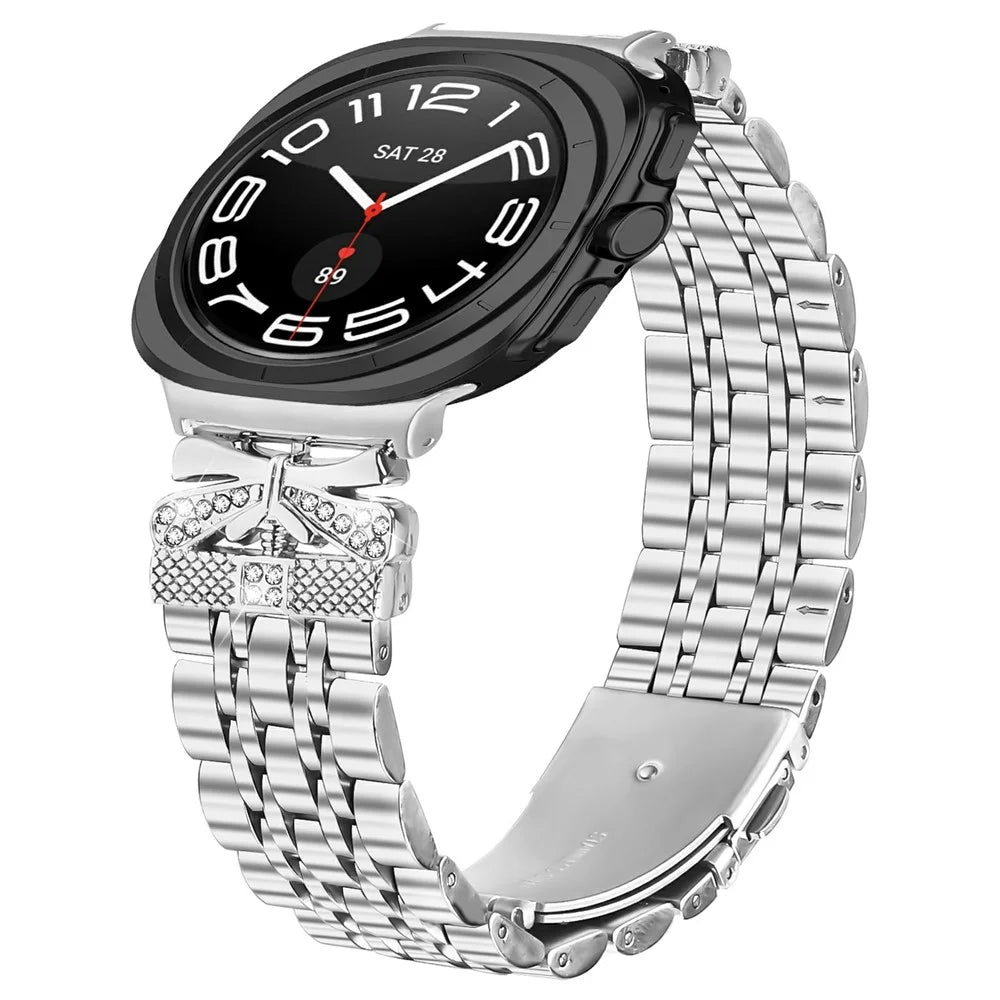 Metal Watch Band for Samsung Galaxy Watch Ultra2 47mm / Watch Ultra (2025) 47mm / Watch Ultra 47mm Rhinestone Butterfly Decor Stainless Steel Silver Wrist Band - 2