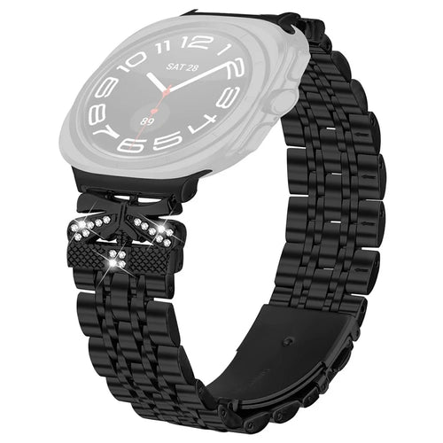 Watch Strap for Samsung Galaxy Watch Ultra2 47mm / Watch Ultra (2025) 47mm / Watch Ultra 47mm Rhinestone Butterfly Decor Stainless Steel Band - Black - 1