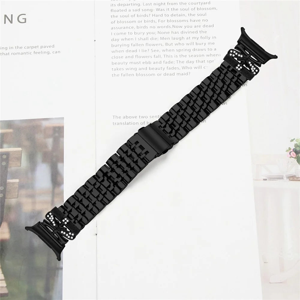 Watch Strap for Samsung Galaxy Watch Ultra2 47mm / Watch Ultra (2025) 47mm / Watch Ultra 47mm Rhinestone Butterfly Decor Stainless Steel Band - Black - 6