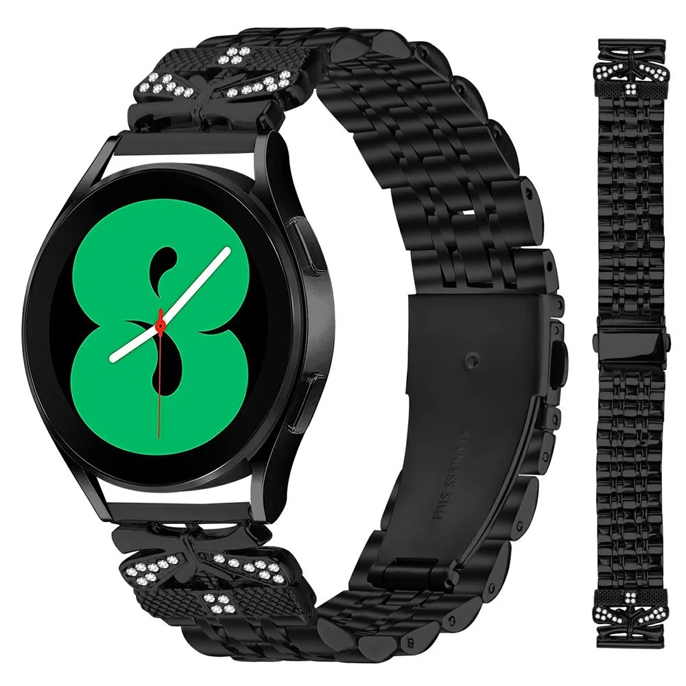 Watch Strap for Withings Steel / Haylou BLING LS12 / Mibro Lite / Air Rhinestone Butterfly Decor Stainless Steel Band - Black - 3