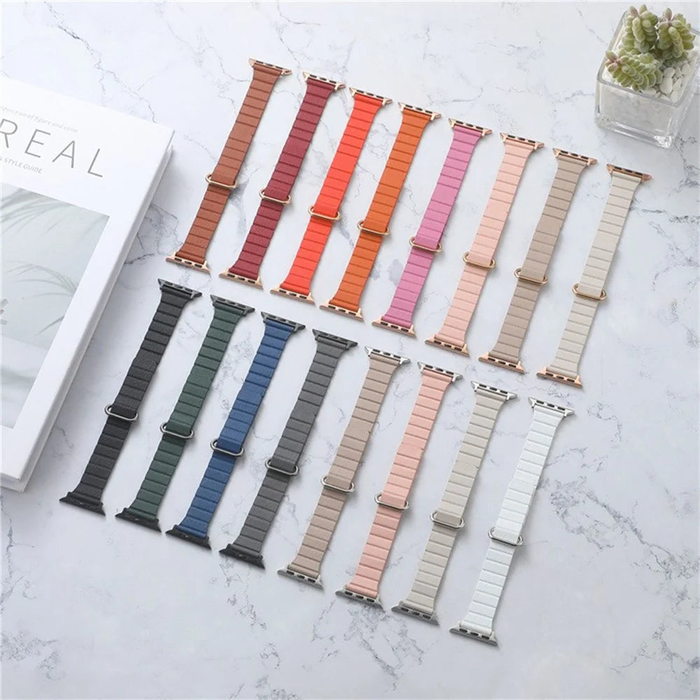 Slim Magnetic Strap for Apple Watch Series 11 10 42mm  /  9 8 7 41mm  /  SE3 SE2 SE 6 5 4 40mm  /  3 2 1 38mm Microfiber Leather Watch Band Reverse Buckle Design - Khaki / Silver - 2