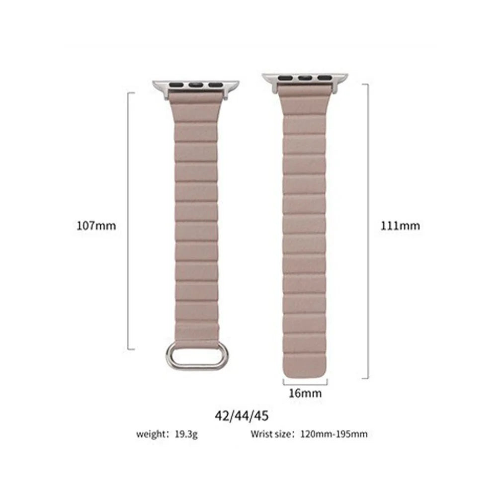 Slim Magnetic Strap for Apple Watch Ultra 3 2 1 49mm  /  Series 11 10 46mm  /  9 8 7 45mm  /  SE3 SE2 SE 6 5 4 44mm  /  3 2 1 42mm Microfiber Leather Watch Band Reverse Buckle Design - Khaki / Silver - 3