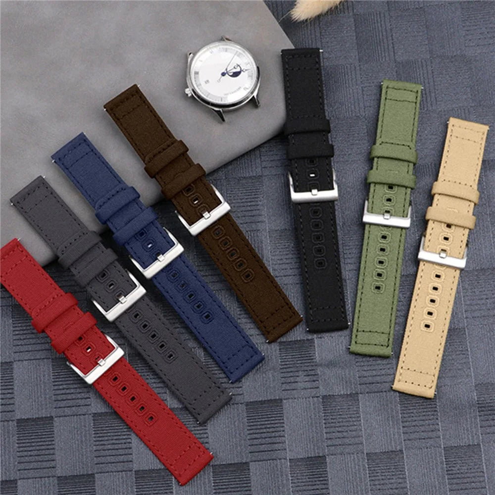 20mm Watch Band For Samsung Galaxy Watch7 44mm  /  40mm Canvas Pin Buckle Strap - Army Green - 6