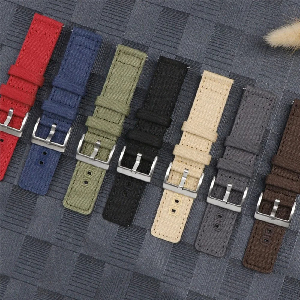 20mm Watch Band For Samsung Galaxy Watch7 44mm  /  40mm Canvas Pin Buckle Strap - Army Green - 7