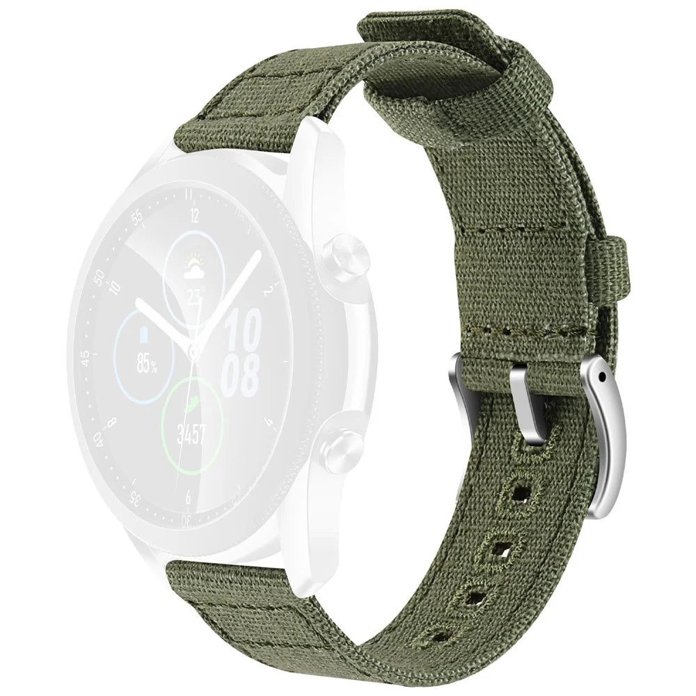 22mm Watch Band For Samsung Galaxy Watch3 45mm Canvas Pin Buckle Strap - Army Green - 1