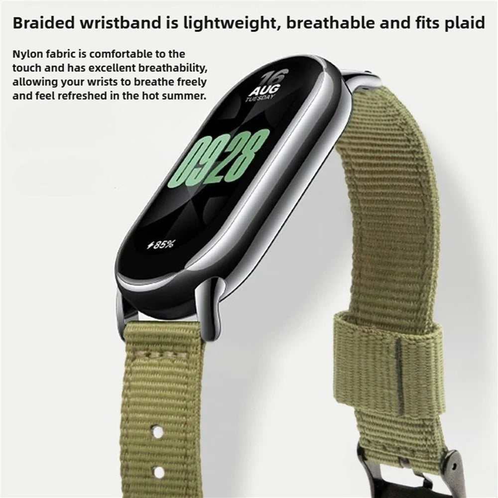 For Xiaomi Smart Band 10  /  9  /  8 Woven Nylon Watch Band Pin Buckle Strap - Army Green - 2
