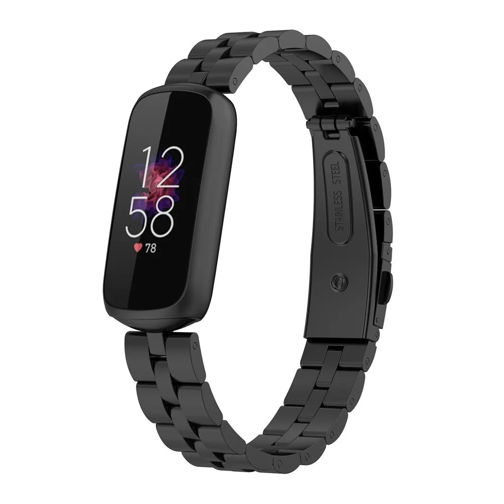 Stainless Steel Watch Band 3 Beads Accurate Cutting Process Replacement Bracelet Wristband for Fitbit Luxe / Special Edition - Black - 2