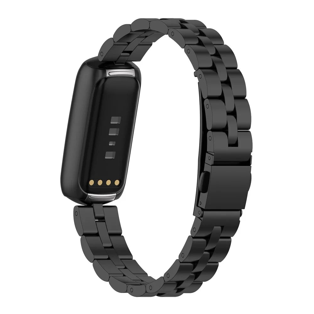 Stainless Steel Watch Band 3 Beads Accurate Cutting Process Replacement Bracelet Wristband for Fitbit Luxe / Special Edition - Black - 3