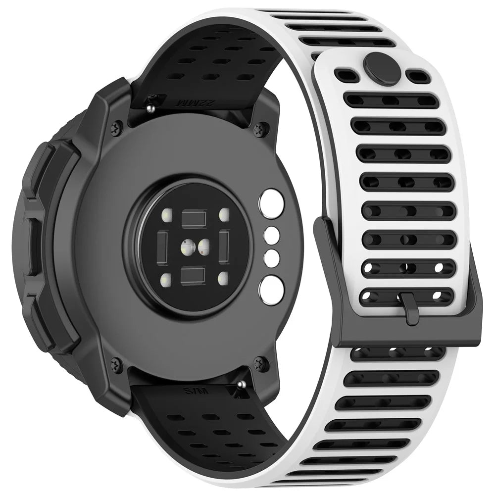 22mm Breathable Silicone Strap for Suunto Vertical 2 / Samsung Galaxy Watch3 45mm / Watch 46mm / Gear S3 Classic / Frontier Adjustable Watch Band - White / Black - 1