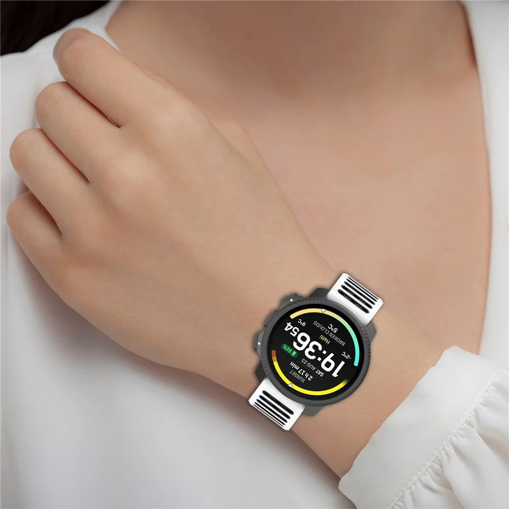 22mm Breathable Silicone Strap for Suunto Vertical 2 / Samsung Galaxy Watch3 45mm / Watch 46mm / Gear S3 Classic / Frontier Adjustable Watch Band - White / Black - 6