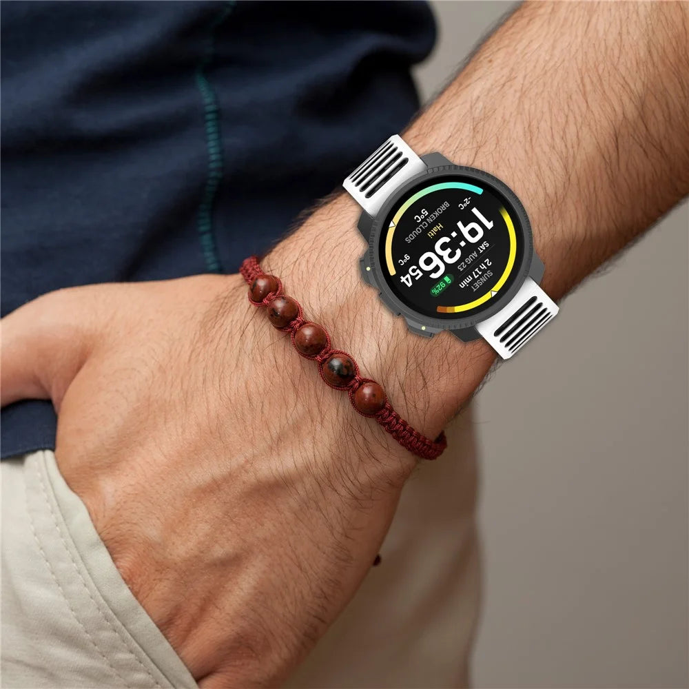 22mm Breathable Silicone Strap for Suunto Vertical 2 / Samsung Galaxy Watch3 45mm / Watch 46mm / Gear S3 Classic / Frontier Adjustable Watch Band - White / Black - 7