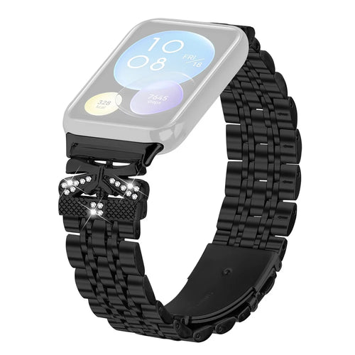 Metal Watch Band for Xiaomi Smart Band 10 Pro / 9 Pro / 8 Pro / Redmi Watch 6 / 5 / 4 Rhinestone Butterfly Decor Stainless Steel Wrist Band - Black - 1