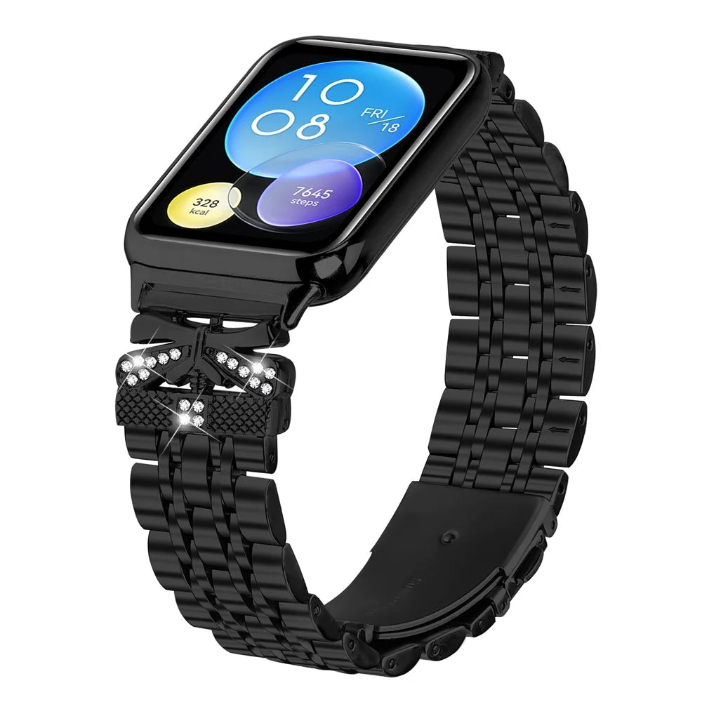 Metal Watch Band for Xiaomi Smart Band 10 Pro / 9 Pro / 8 Pro / Redmi Watch 6 / 5 / 4 Rhinestone Butterfly Decor Stainless Steel Wrist Band - Black - 2