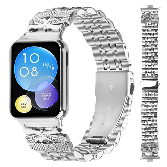Metal Watch Band for Xiaomi Smart Band 10 Pro / 9 Pro / 8 Pro / Redmi Watch 6 / 5 / 4 Rhinestone Butterfly Decor Stainless Steel Silver Wrist Band - 3