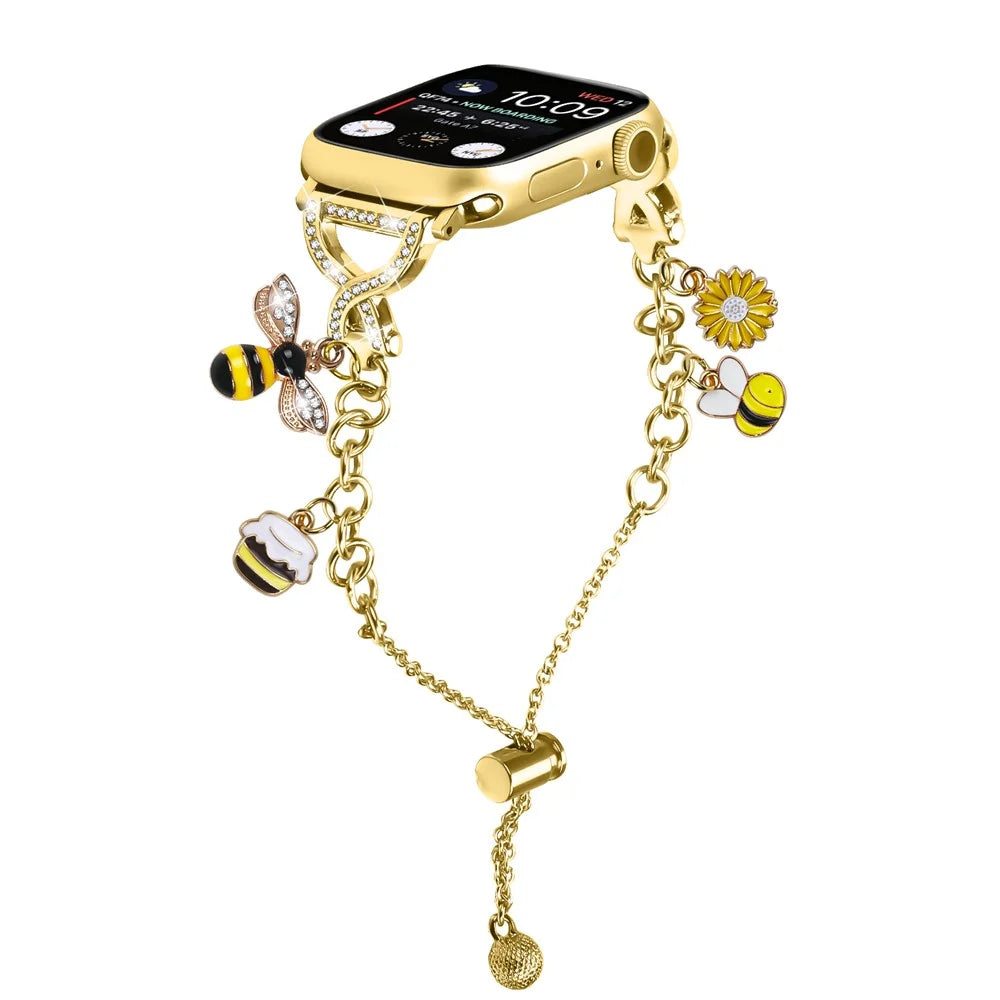 Electroplated Single Chain Style Watchband for Apple Watch Series 11 10 42mm / 9 8 7 41mm / SE3 SE2 SE 6 5 4 40mm / 3 2 1 38mm Metal Sliding Bracelet Strap - Gold - 2