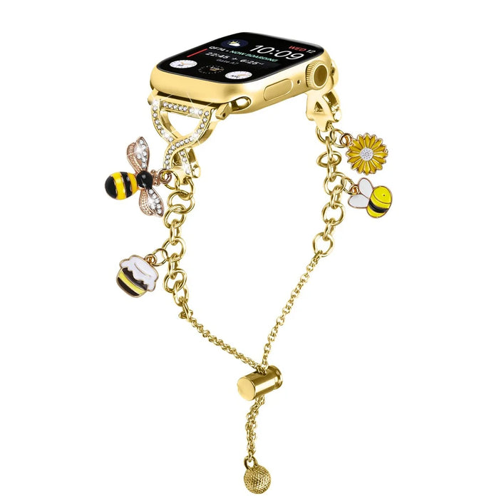 Electroplated Single Chain Style Watchband for Apple Watch Ultra 3 2 1 49mm / Series 11 10 46mm / 9 8 7 45mm / SE3 SE2 SE 6 5 4 44mm / 3 2 1 42mm Metal Sliding Bracelet Strap - Gold - 2