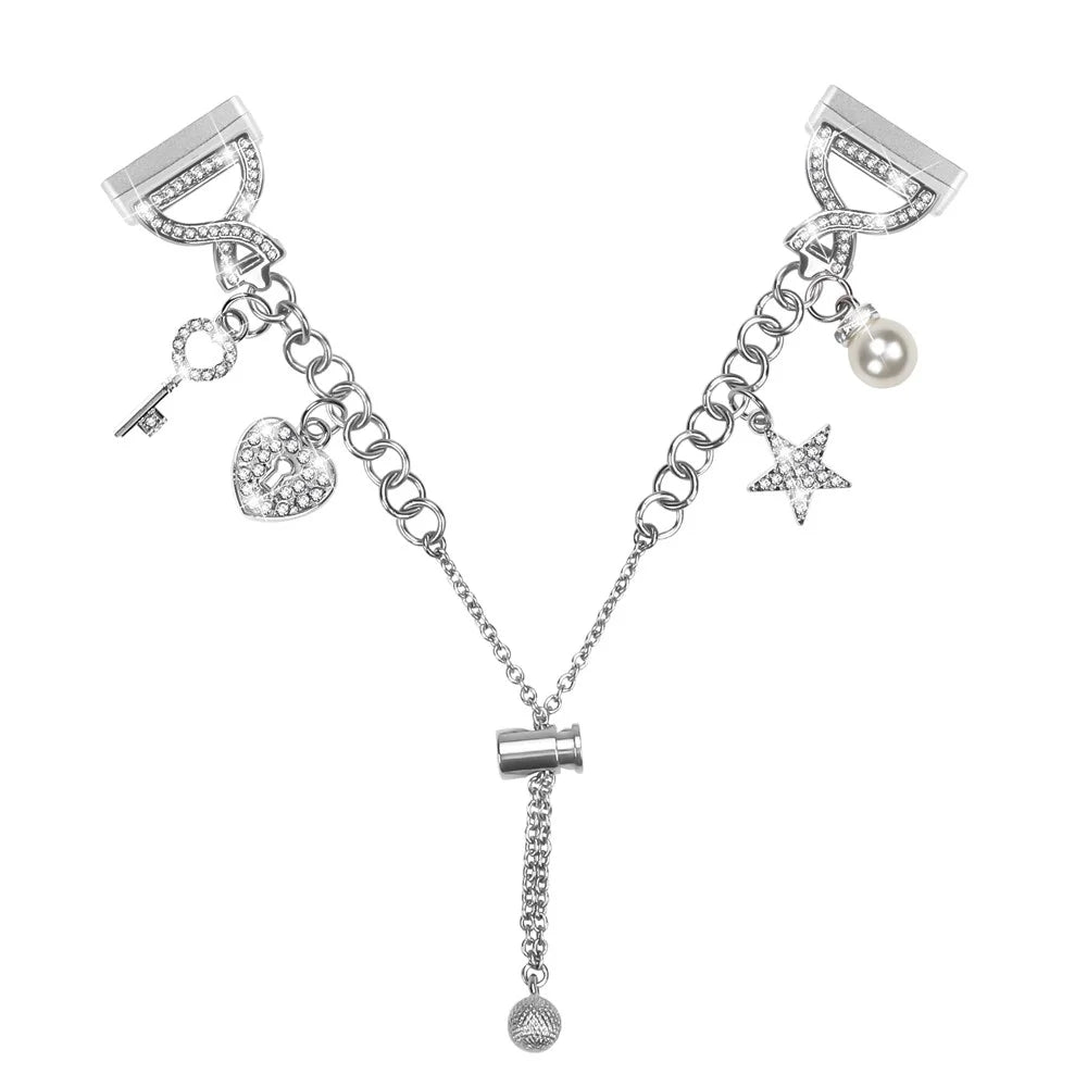 For Fitbit Versa 3 / Sense Silver Single Chain Style Watchband Metal Sliding Bracelet Strap with Heart / Key Pendant - 1