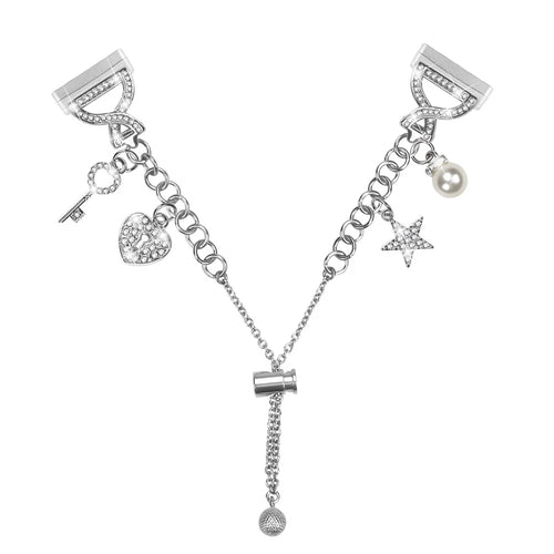For Fitbit Versa 3 / Sense Silver Single Chain Style Watchband Metal Sliding Bracelet Strap with Heart / Key Pendant - 1