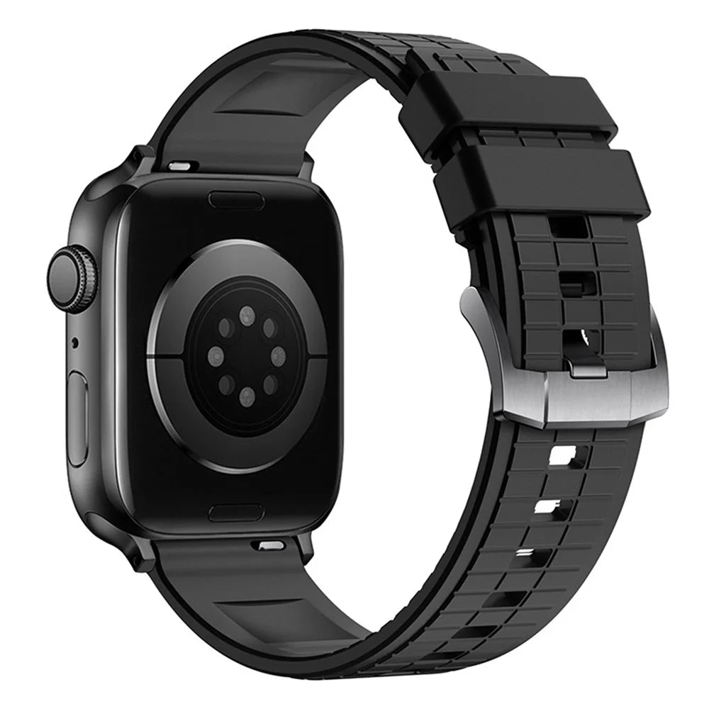 Fluorubber Strap for Apple Watch Series 11 10 42mm  /  9 8 7 41mm  /  SE3 SE2 SE 6 5 4 40mm  /  3 2 1 38mm Quick Release Breathable Watch Band - Black - 1