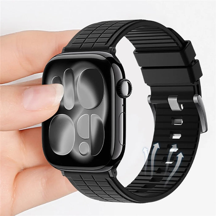 Fluorubber Strap for Apple Watch Series 11 10 42mm  /  9 8 7 41mm  /  SE3 SE2 SE 6 5 4 40mm  /  3 2 1 38mm Quick Release Breathable Watch Band - Black - 2