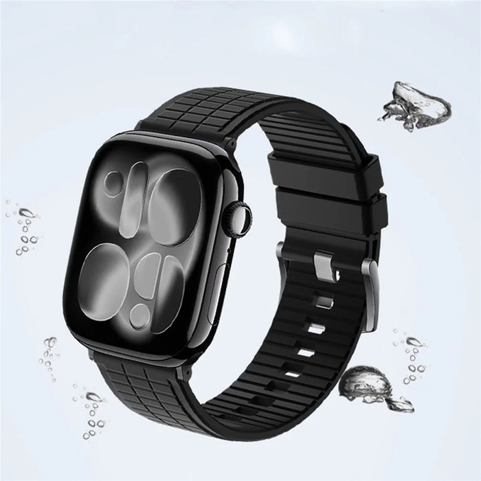 Fluorubber Strap for Apple Watch Series 11 10 42mm  /  9 8 7 41mm  /  SE3 SE2 SE 6 5 4 40mm  /  3 2 1 38mm Quick Release Breathable Watch Band - Black - 3