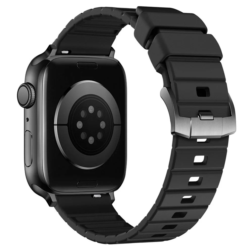 Fluorine Rubber Watch Band for Apple Watch Series 11 10 42mm  /  9 8 7 41mm  /  SE3 SE2 SE 6 5 4 40mm  /  3 2 1 38mm Quick Release Wrist Strap - Black - 1