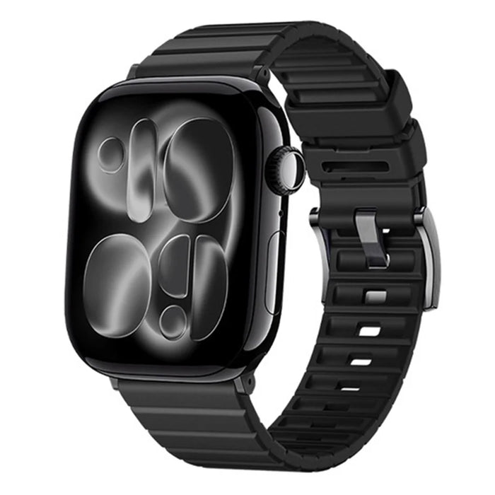 Fluorine Rubber Watch Band for Apple Watch Series 11 10 42mm  /  9 8 7 41mm  /  SE3 SE2 SE 6 5 4 40mm  /  3 2 1 38mm Quick Release Wrist Strap - Black - 2