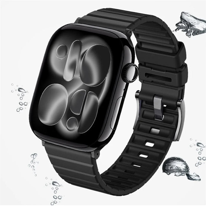 Fluorine Rubber Watch Band for Apple Watch Series 11 10 42mm  /  9 8 7 41mm  /  SE3 SE2 SE 6 5 4 40mm  /  3 2 1 38mm Quick Release Wrist Strap - Black - 3