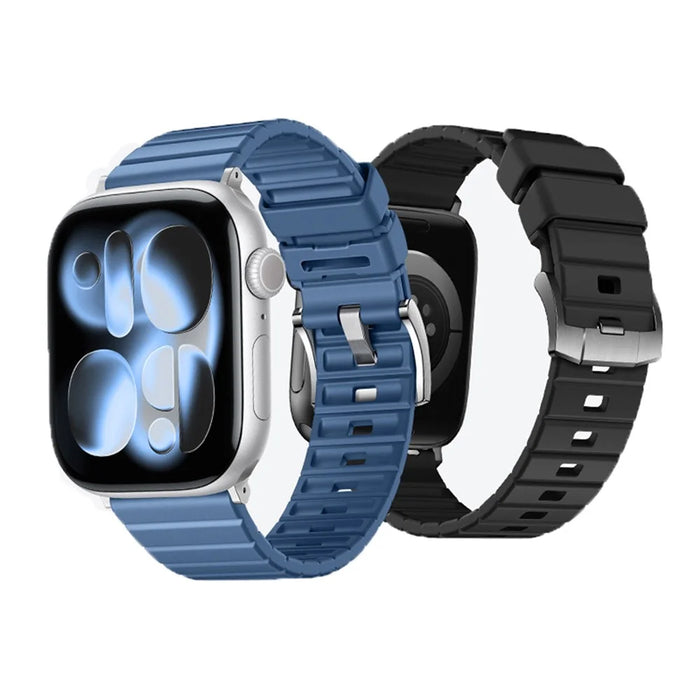 Fluorine Rubber Watch Band for Apple Watch Series 11 10 42mm  /  9 8 7 41mm  /  SE3 SE2 SE 6 5 4 40mm  /  3 2 1 38mm Quick Release Wrist Strap - Black - 5