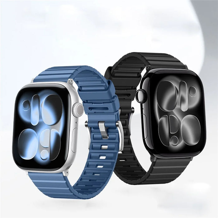 Fluorine Rubber Watch Band for Apple Watch Series 11 10 42mm  /  9 8 7 41mm  /  SE3 SE2 SE 6 5 4 40mm  /  3 2 1 38mm Quick Release Wrist Strap - Black - 6