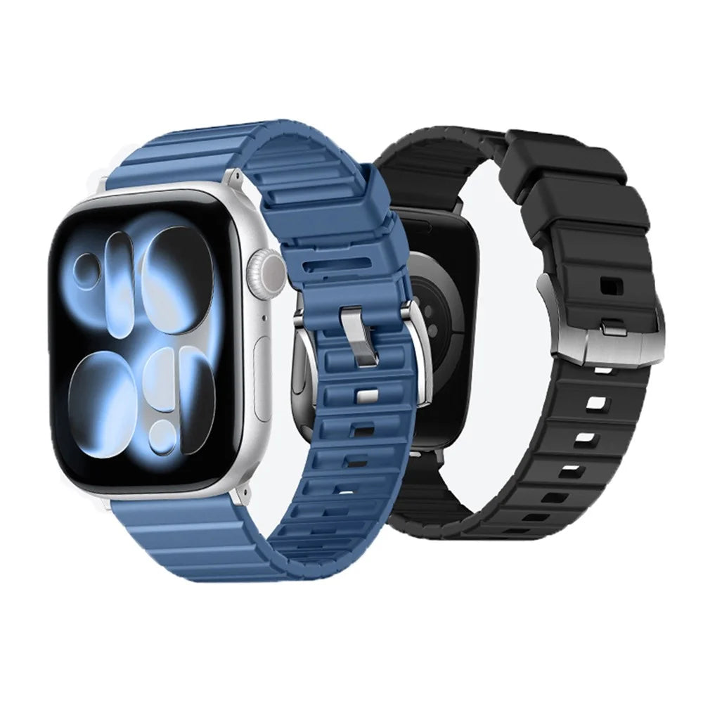 Fluorine Rubber Watch Band for Apple Watch Ultra 3 2 1 49mm  /  Series 11 10 46mm  /  9 8 7 45mm  /  SE3 SE2 SE 6 5 4 44mm  /  3 2 1 42mm Quick Release Wrist Strap - Black - 5