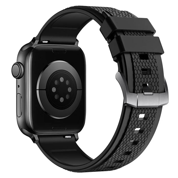 Cross Textured Fluorubber Strap for Apple Watch Series 11 10 42mm  /  9 8 7 41mm  /  SE3 SE2 SE 6 5 4 40mm  /  3 2 1 38mm Replacement Watch Band - Black - 1