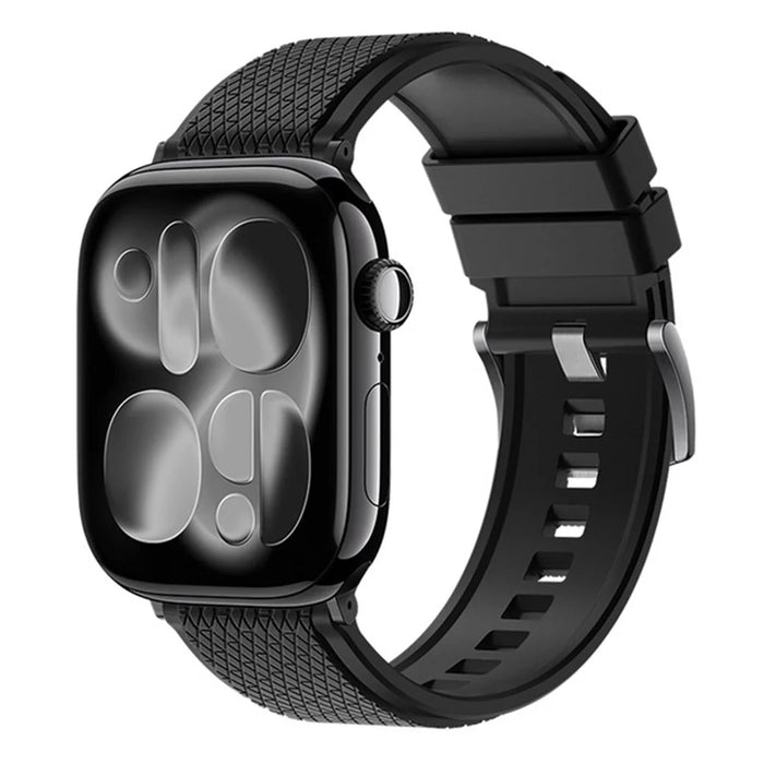 Cross Textured Fluorubber Strap for Apple Watch Series 11 10 42mm  /  9 8 7 41mm  /  SE3 SE2 SE 6 5 4 40mm  /  3 2 1 38mm Replacement Watch Band - Black - 2
