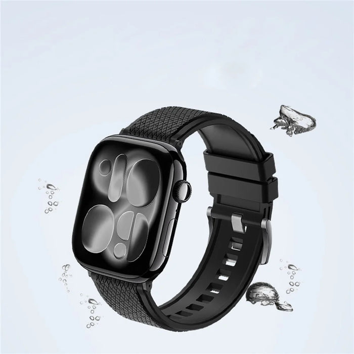 Cross Textured Fluorubber Strap for Apple Watch Series 11 10 42mm  /  9 8 7 41mm  /  SE3 SE2 SE 6 5 4 40mm  /  3 2 1 38mm Replacement Watch Band - Black - 3