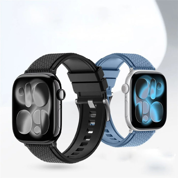 Cross Textured Fluorubber Strap for Apple Watch Series 11 10 42mm  /  9 8 7 41mm  /  SE3 SE2 SE 6 5 4 40mm  /  3 2 1 38mm Replacement Watch Band - Black - 4