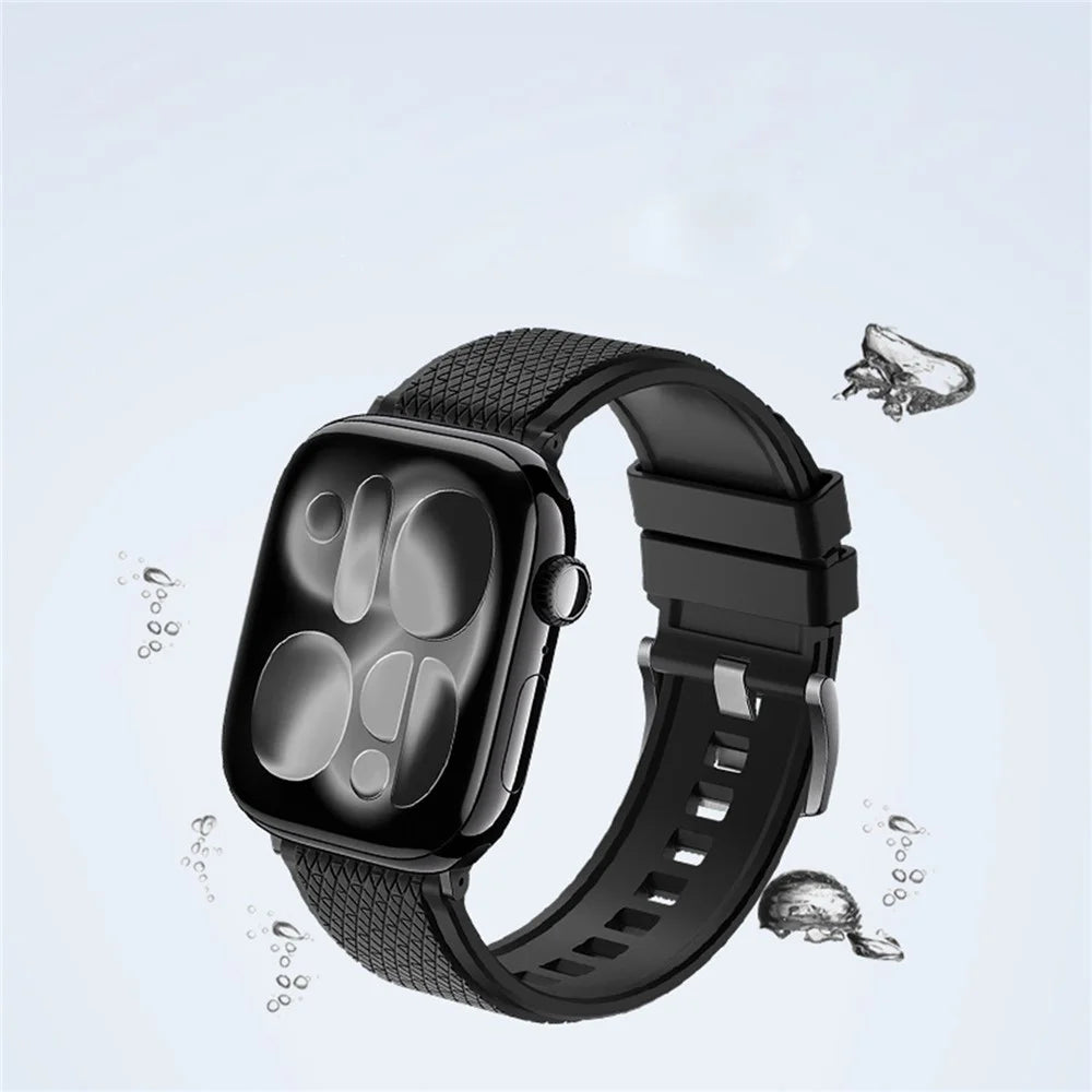 Cross Textured Fluorubber Strap for Apple Watch Ultra 3 2 1 49mm  /  Series 11 10 46mm  /  9 8 7 45mm  /  SE3 SE2 SE 6 5 4 44mm  /  3 2 1 42mm Replacement Watch Band - Black - 3