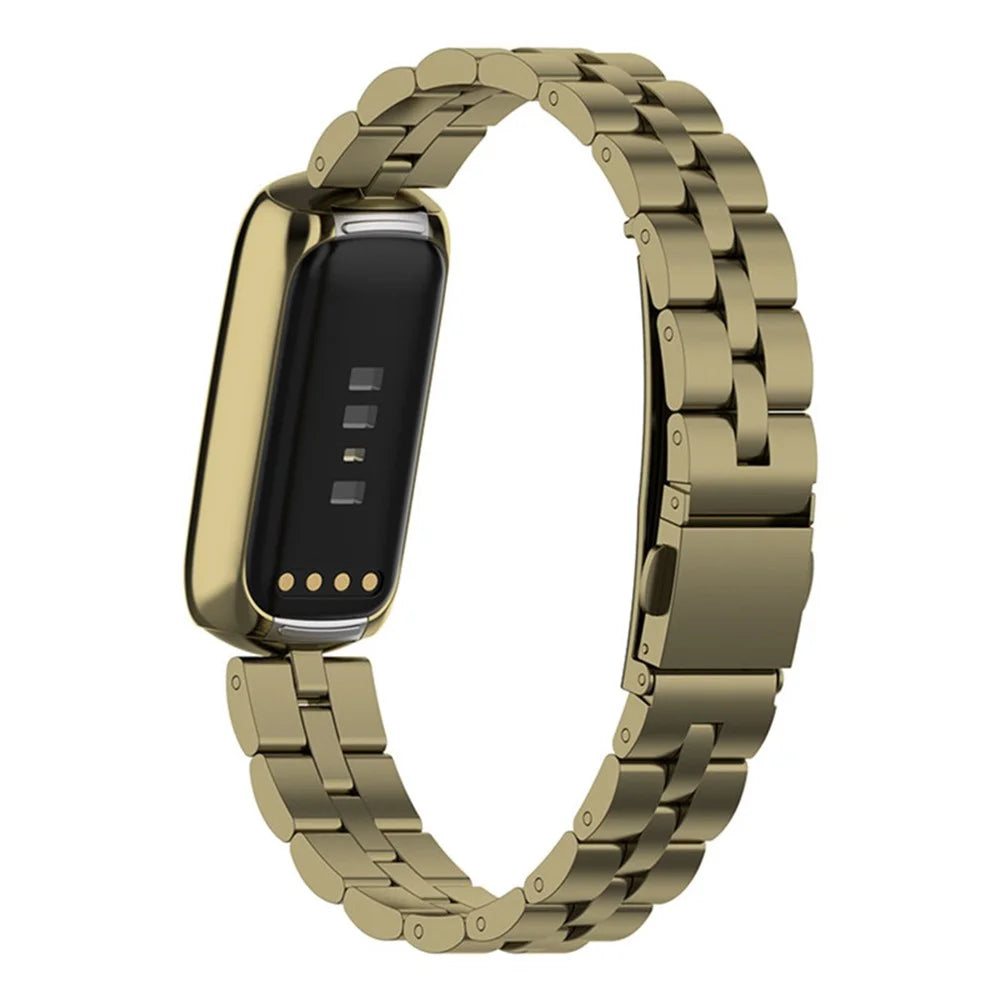 Stainless Steel Band Three Beads Flat Buckles Watch Strap Replacement for Fitbit Luxe/Special Edition - Gold - 1