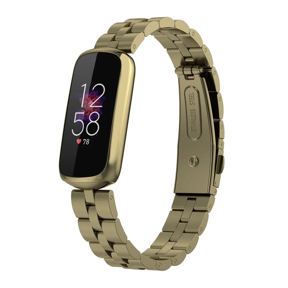 Stainless Steel Band Three Beads Flat Buckles Watch Strap Replacement for Fitbit Luxe/Special Edition - Gold - 3